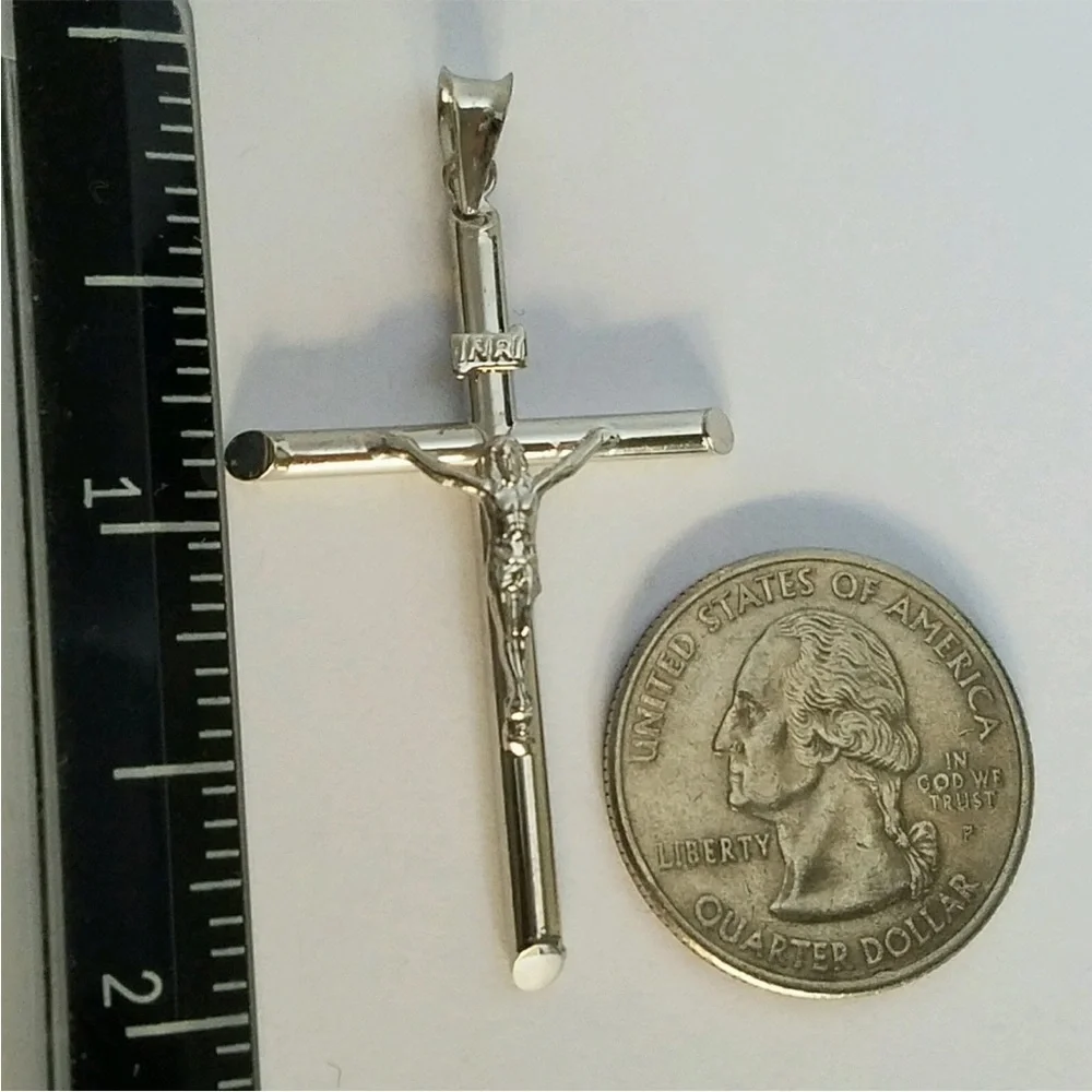 Real 14k white Gold Jesus Crucifix Cross Pendant 2 inch long